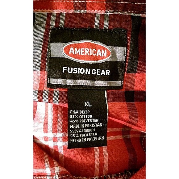 American Fusion Gear Mens Western Button Up Shirt XL Red Plaid Roll Up L/S NWOT - Picture 5 of 12